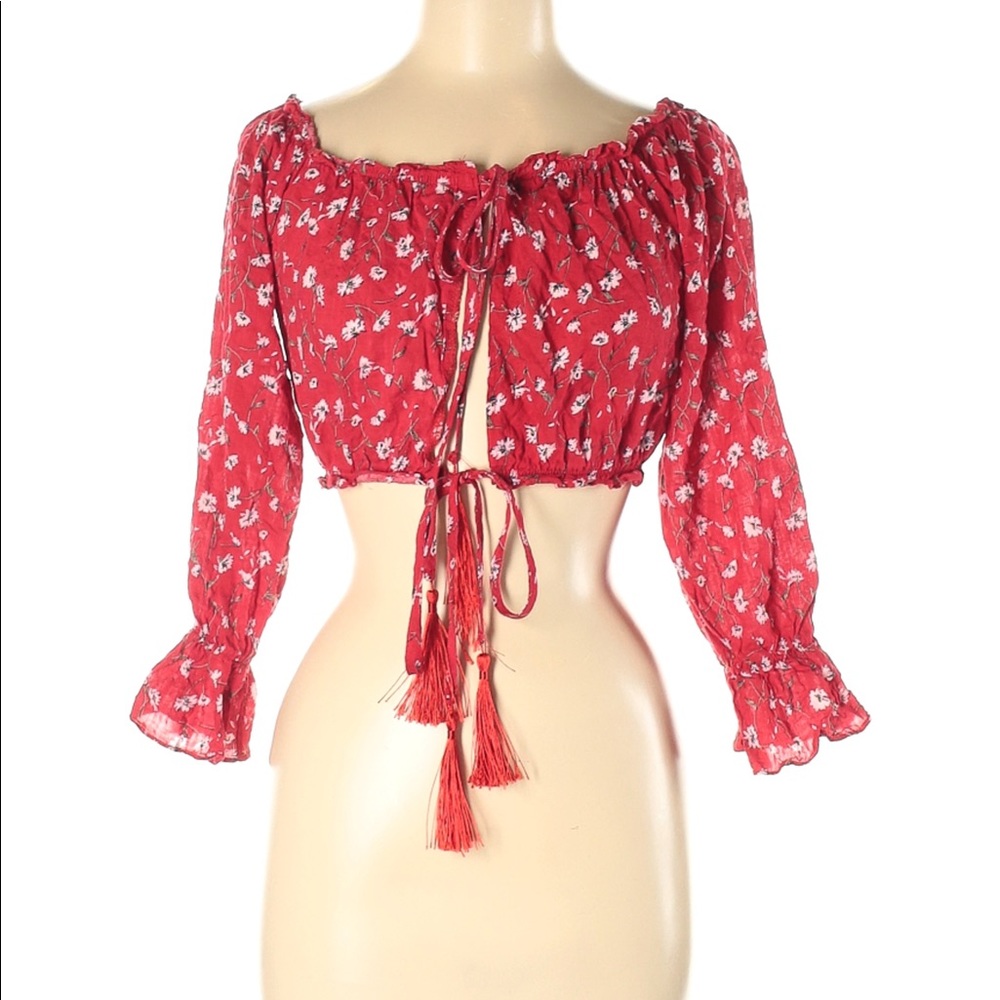 Mint Vanilla Red Floral Print Crop Top 8